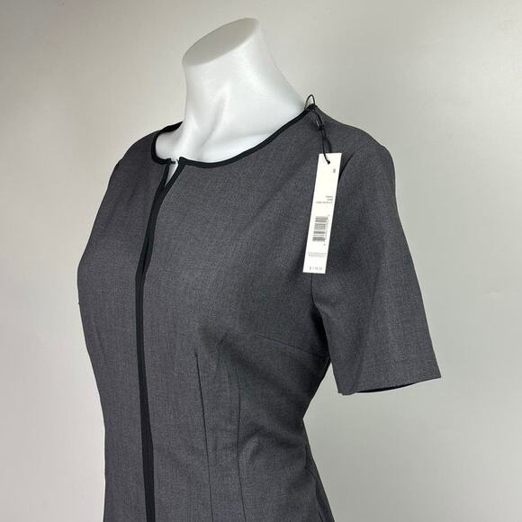 NEW Tahari $118 Gray Black Short Sleeve Zip Work Career Mini Sheath Dress Sz 8 - Picture 6 of 11